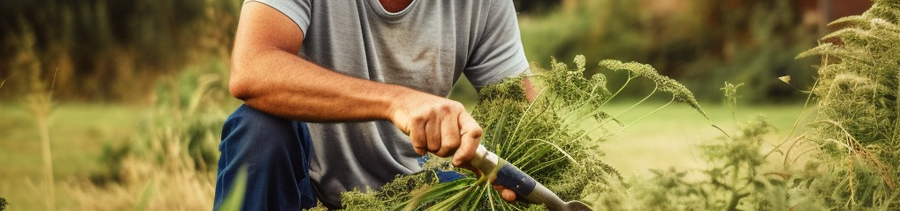 man harvesting hemp by hand